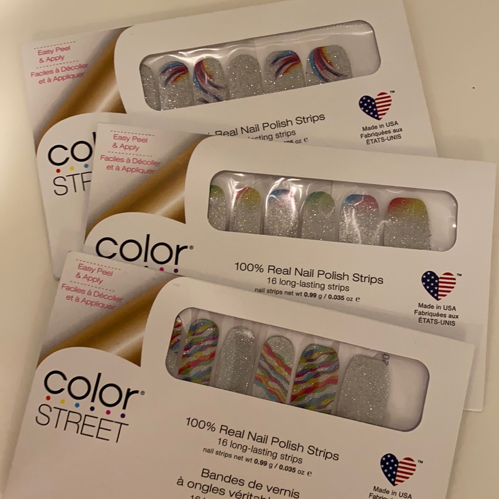 3 sets of rainbow glitter color street nails